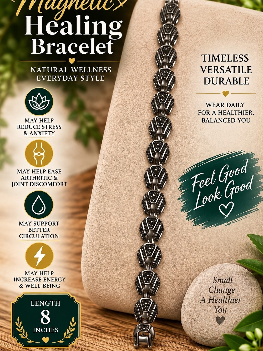 Magnetic Healing Bracelet - Black Stainless Steel Accent